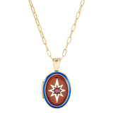 18ct Yellow Gold Blue and Red Enamel and Ruby Locket Pendant