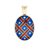 18ct Yellow Gold Blue and Red Enamel Locket Pendant