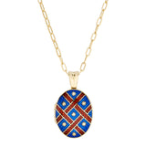 18ct Yellow Gold Blue and Red Enamel Locket Pendant