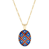 18ct Yellow Gold Blue and Red Enamel Locket Pendant