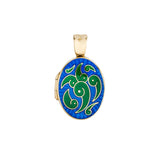 18ct Yellow Gold, Blue and Green Enamel Locket Pendant