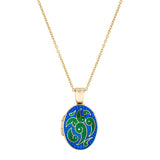 18ct Yellow Gold, Blue and Green Enamel Locket Pendant