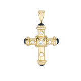 18ct Yellow Gold Diamond and Sapphire Cross Pendant