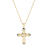 18ct Yellow Gold Diamond and Sapphire Cross Pendant