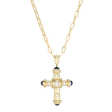 18ct Yellow Gold Diamond and Sapphire Cross Pendant