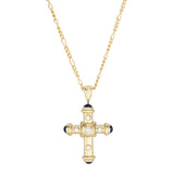 18ct Yellow Gold Diamond and Sapphire Cross Pendant