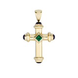 18ct Yellow Gold Amethysts and Emerald Cross Pendant