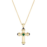18ct Yellow Gold Amethysts and Emerald Cross Pendant