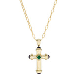 18ct Yellow Gold Amethysts and Emerald Cross Pendant