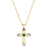 18ct Yellow Gold Amethysts and Emerald Cross Pendant