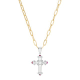 18ct White Gold Diamond and Ruby Cross Pendant