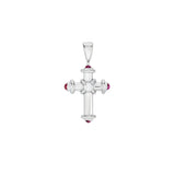 18ct White Gold Diamond and Ruby Cross Pendant