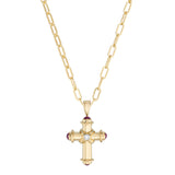 18ct Yellow Gold Diamond and Ruby Cross Pendant