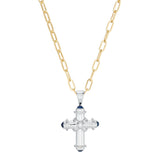 18ct White Gold Diamond and Sapphire Cross Pendant
