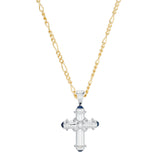 18ct White Gold Diamond and Sapphire Cross Pendant