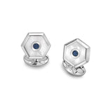 Sterling Silver Hexagonal Cufflinks with White Mother-of-Pearl and Sapphire