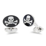 Sterling Silver Black Skull And Cross Bones Enamel Cufflinks