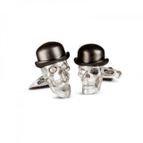 Sterling Silver Skull Cufflinks with Bowler Hat and Umbrella