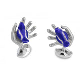 Sterling Silver Blue Bird in Hand Cufflinks