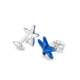 Sterling Silver Blue Enamelled Starfish Cufflinks