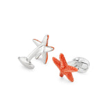 Sterling Silver Orange Enamelled Starfish Cufflinks