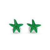 Sterling Silver Green Enamelled Starfish Cufflinks