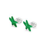 Sterling Silver Green Enamelled Starfish Cufflinks