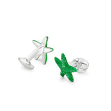 Sterling Silver Green Enamelled Starfish Cufflinks