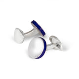 Sterling Silver Round Cufflinks with Deep Blue Edge