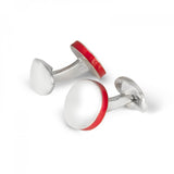 Sterling Silver Round Cufflinks with Red Edge