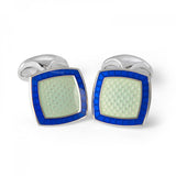 Sterling Silver Pale Blue Enamel Cufflinks with Royal Blue Border