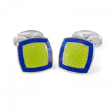 Sterling Silver Lime Green Enamel Cufflinks with Nitric Blue Border