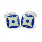 Sterling Silver Royal Blue & Silver Blue Pattern Enamel Cufflinks