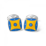 Sterling Silver Sky Blue & Bright Yellow Pattern Enamel Cufflinks