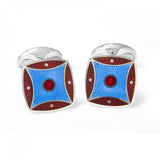 Sterling Silver Red & Sky Blue Pattern Enamel Cufflinks