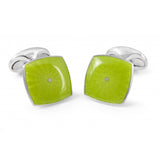 Sterling Silver Lime Green Enamel Cufflinks