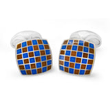 Sterling Silver Enamel Checkerboard Cufflinks in Red and Blue