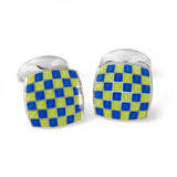 Sterling Silver Enamel Checkerboard Cufflinks in Green and Blue