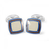 Sterling Silver Clear Enamel Cufflinks With Striped Border