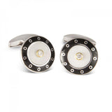 18ct White Gold Round Cufflinks with Black Border & Mother-of-Pearl and Diamond Centre