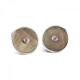 Sterling Silver Grey Mother-of-Pearl Cufflinks with a Pink Sapphire Gemstone