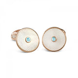 Sterling Silver White Mother-of-Pearl Cufflinks with Aquamarine Gemstone