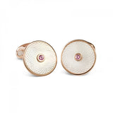 Sterling Silver White Mother-of-Pearl Cufflinks with a Pink Sapphire Gem