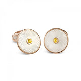 Sterling Silver White Mother-of-Pearl Cufflinks with a Yellow Sapphire Gemstone