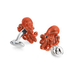 Sterling Silver Enamelled Octopus Cufflinks - Orange Cufflinks