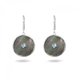 Grey Mother-of-Pearl Dreamcatcher Earrings with Aquamarine Gem