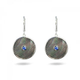 Grey Mother-of-Pearl Dreamcatcher Earrings with Blue Sapphire Gem