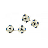 18ct White Gold Octagonal Cufflinks with Diamond, Sapphire and Crystal