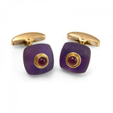 18ct Yellow Gold Amethyst Bouton Cufflinks with a Ruby Centre