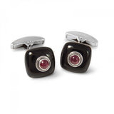 18ct White Gold Onyx Bouton Cufflinks with a Ruby Centre